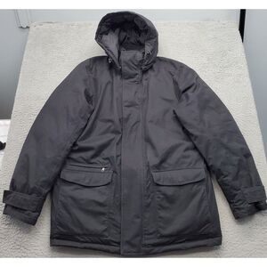 Land's End Jacket Mens Black Pockets Long‎ Sleeve Hooded Snap Front Inside Zip